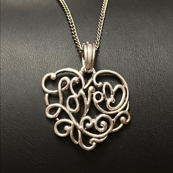 Thai Barse LOVE Pendant Silver-tone Chain Spring C Clasp Vintage Necklace - Picture 1 of 14